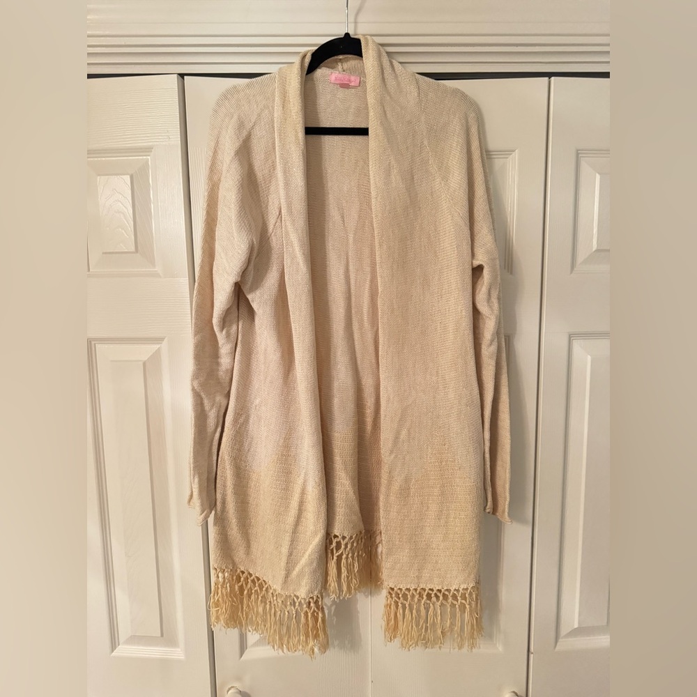 Lilly Pulitzer Metallic Gold Fringe Cardigan
